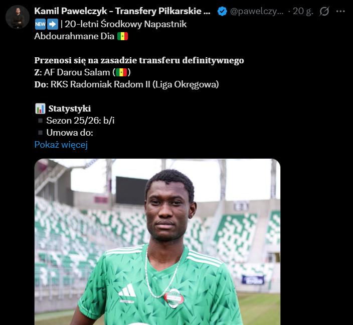 Oto 20-LETNI Abdourahmane Dia - nowy piłkarz REZERW RADOMIAKA!